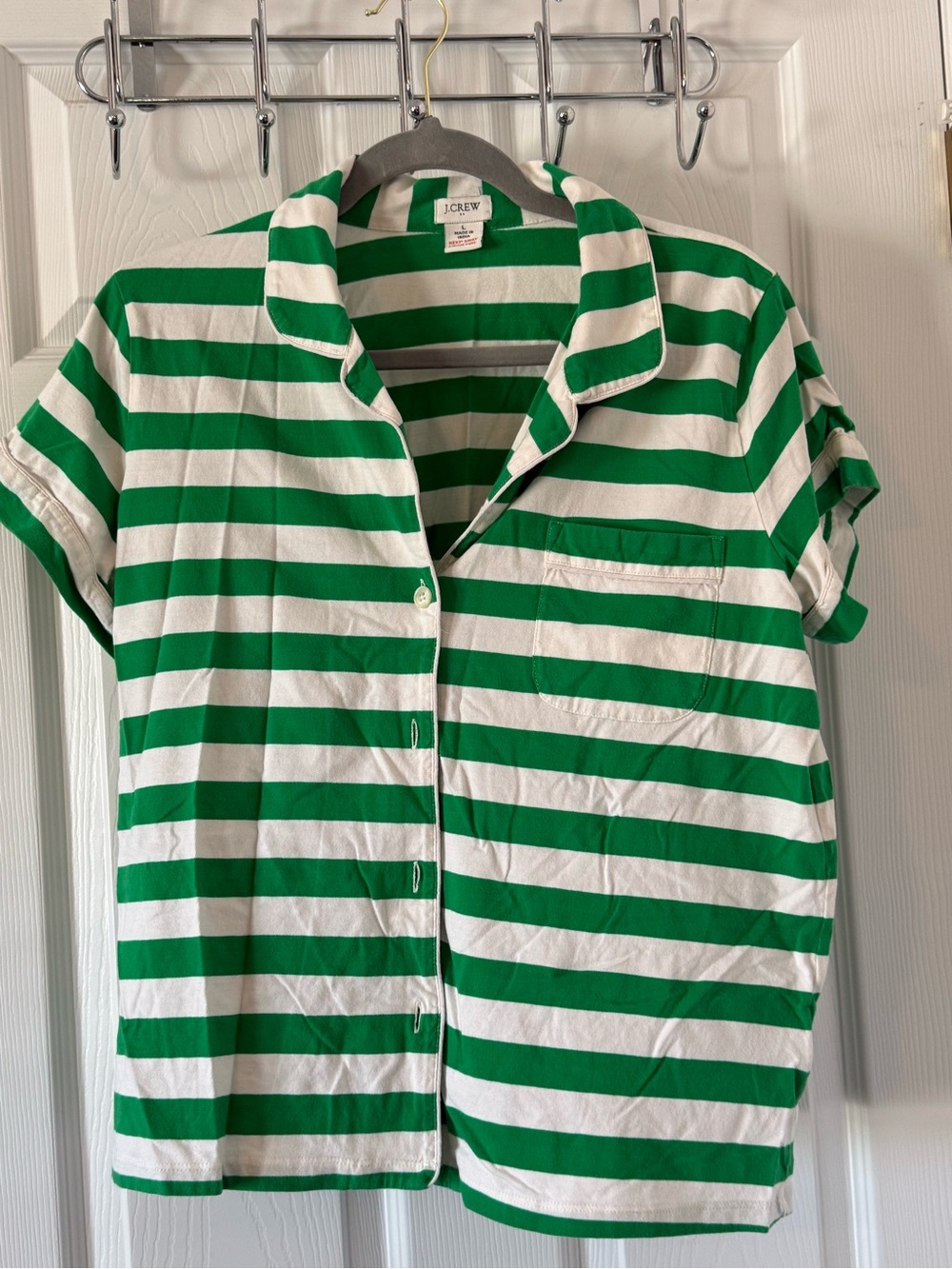 J.Crew Green & White Striped Short Pajama Set